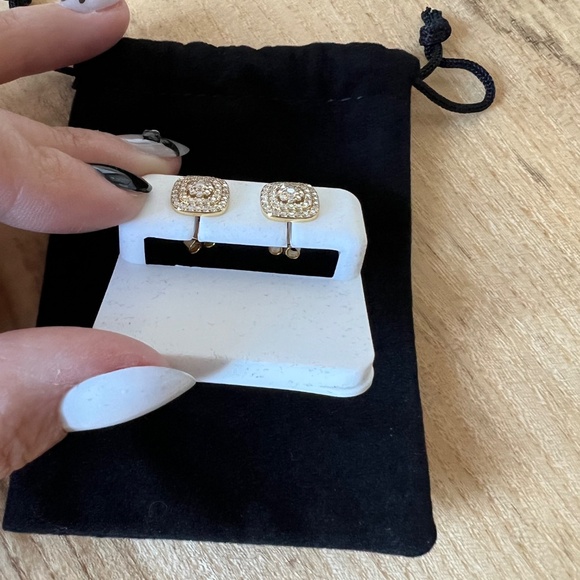 Moissanite Floral Halo Earrings0.68 CT – 925 Silver, Gold - Picture 3 of 5